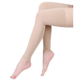 KEKING Thigh High Compression Stockings Footless, Unisex, 20-30mmHg Leg Support Compression Sleeves with Anti-Slip Silicone Band, Opaque, Treatment Swelling, Varicose Veins, Edema, DVT, Beige XX-Large
