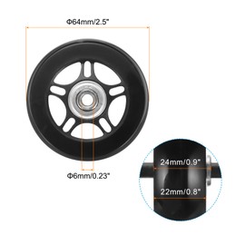 uxcell Set of 1 Luggage Wheels Replacement 64 x 24 mm/2.5" x 0.9" Rubber Swivel Caster Bearing Wheels Repair Kits for Suitcase Inline Outdoor Skate,Black
