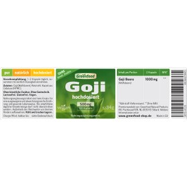Goji berry, 500 mg, high dose, 120 capsules - the vital substance bomb. Natural iron, vitamin C, carotene and other vital substances. No artificial additives. No genetic engineering. Vegan.