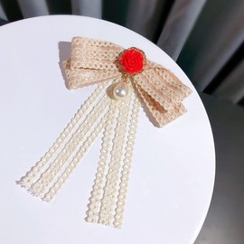 FASELE Lace Bow Tie Brooches for Girl Women Fashion jabot collar brooch pins Pre-Tied Neck Tie Shirt Corsage Neck Tie Champagne