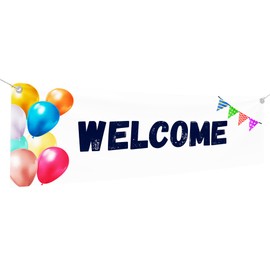 Welcome Banner Sign For Outdoor-Indoor Use 6x2 Ft Large Custom Banner and Signs with Hanging Rope Welcome Backdrop for Party Decor Oxford Cloth Sublimation Banner for Easy Hang