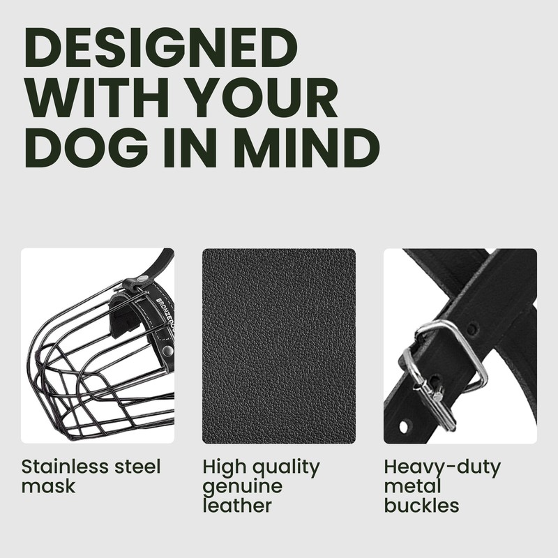 BRONZEDOG Dog Muzzle Adjustable Durable Metal Wire Basket for Large