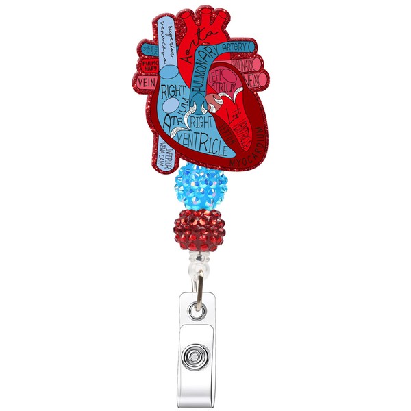 Heart Badge Reel, Retractable Anatomical Heart ID Badge Holder with