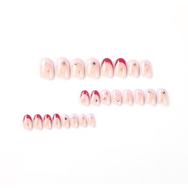 EYZOTSF Press on Nails Short Oval Shaped Acrylic Extra Short Length Oval False Nails with Designs Artificial French Fake Nails with Charms Glue Stick ons Fingernails for Women Girls(JP2409)