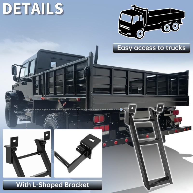 KUAFU Truck Step 2-Rung Retractable Tailgate Ladder Black Powder Coated