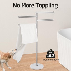 KES Free Standing Towel Racks for Bathroom, Towel Stand with Natural Marble Base, 40 Inch 4 Swivel Bars Floor Towel Rack Stand, Premium 18/8 Stainless Steel, Brushed Finish, BTH219S4-2