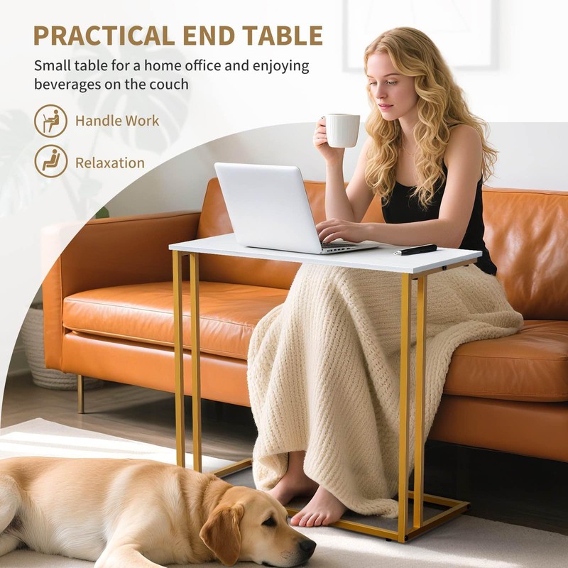 CAMOAT C-Shaped Side Table, Modern End Table with Metal Frame,
