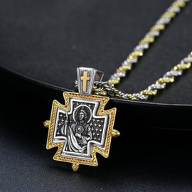 YueYuan San Judas necklace for Men 925 Sterling Silver Saint Jude Necklace Cross Pendant San Judas chain Amulet Necklace Religious Jewelry Protection Jewelry Gift