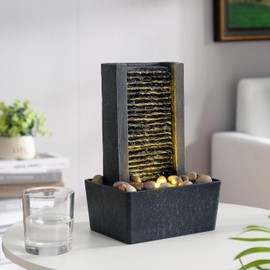 Haobos 10.4" Decorative Indoor Fountain Meditation Gurgling Water Fountain Home/Office Decor with Led Light/Cobbles(180041A)