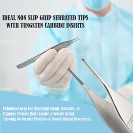 A2Z T/C Adson Plastic Surgery Forceps 6" Straight Fine Point with Tungsten Carbide Inserts Surgical Veterinary Instruments with Gold Handle (TC Adson Dressing Forceps, Serrated)