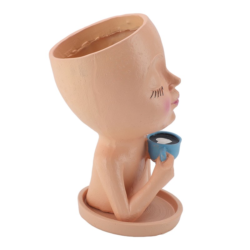 Resin Face Plant Pot Creative Cute Small Drinking Coffee Succulent