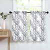 FMFUNCTEX Black Linen Kitchen Curtains, Branch Pattern Tier Window Curtains