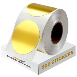 2" Gold Round Metallic Stickers, Color Dot Labels 300 Per Roll, Self-Adhesive by Toucan Craft Supplies