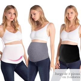 Bandas para Vientre y Extensores de Camiseta sin Costuras para Maternidad, Ropa Moldeadora de Embarazo para Mujeres con Vientre en Crecimiento, Color Gris, Negro y Blanco, Paquete de 3, Talla L