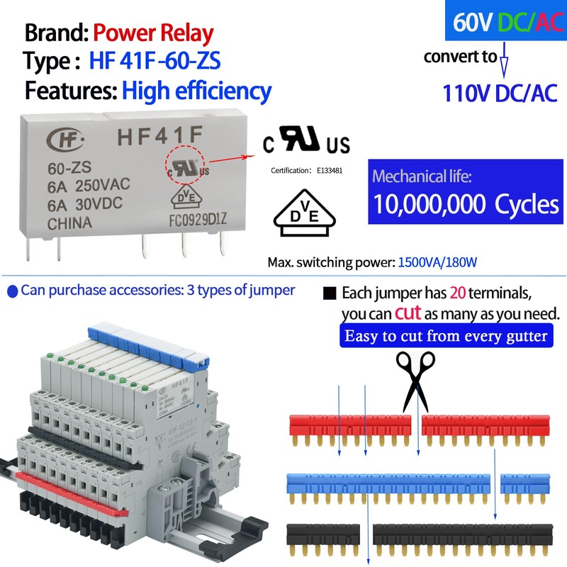 Electromechanical Relay Miniature Power Relay 110V/ 120V AC/DC HF41F/60-ZS 1NO