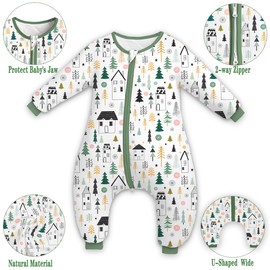 Toddler Sleep Sack,Winter Long Sleeve Sleep Sack 2.5Tog, Toddler Sleep Sack with Feet, Baby Sleep Bag Winter, Wearable Blanket with Legs for Early Walkers(Green Forest,2T-3T)