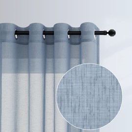 Dusty Blue Sheer Curtains 63 Inch Length for Bedroom 2 Panels Grommet Lightweight Semi Transparent Window Drapes Linen Look Curtains for Boys Room Living Kids Nursery Grayish Greyish Blue 52x63 Long