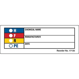 Brady Hazardous Communication and Right-to-Know Labels, Coated, Black/Blue/Red/Yellow On White