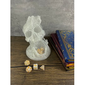 MunnyGrubbers - 6.5" Skull Dice Tower - (Random 7PCS D20 Dice Set Included) - No Paint Odorless Plastic - Tabletop Roleplaying Game - Dice Roller - Dungeons and Dragons - DND - D&D - (Crystal)