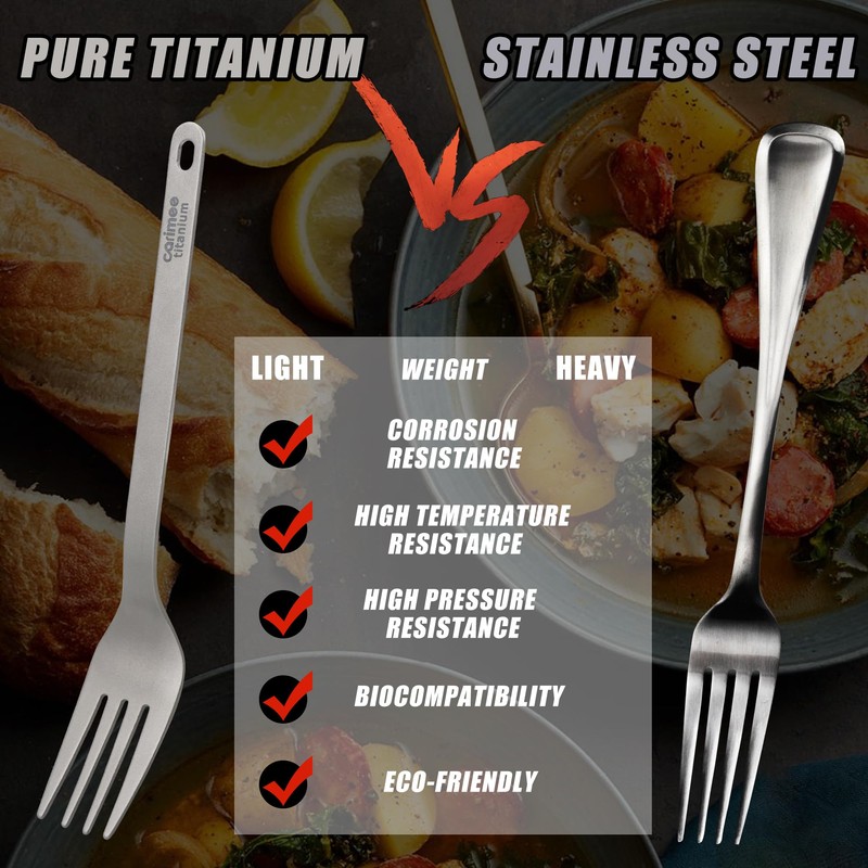 Carimee Pure Titanium Camping Fork, Ultra-Light Eco-Friendly Portable Reusable Flatware