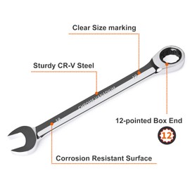 EGOFINE 19mm Ratcheting Combination Wrench Metric, Industrial Grade Gear Spanner with 12-Point Design, 72-Tooth Ratchet, Chrome Vanadium Steel