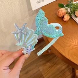 Glitter Mermaid Tail Headband for Girls Fish Tail Head Band Blue Mermaid Starfish Headbands Mermaid Hair Accessories for Girls Women Fishtail Head Bands Mermaid Hairbands