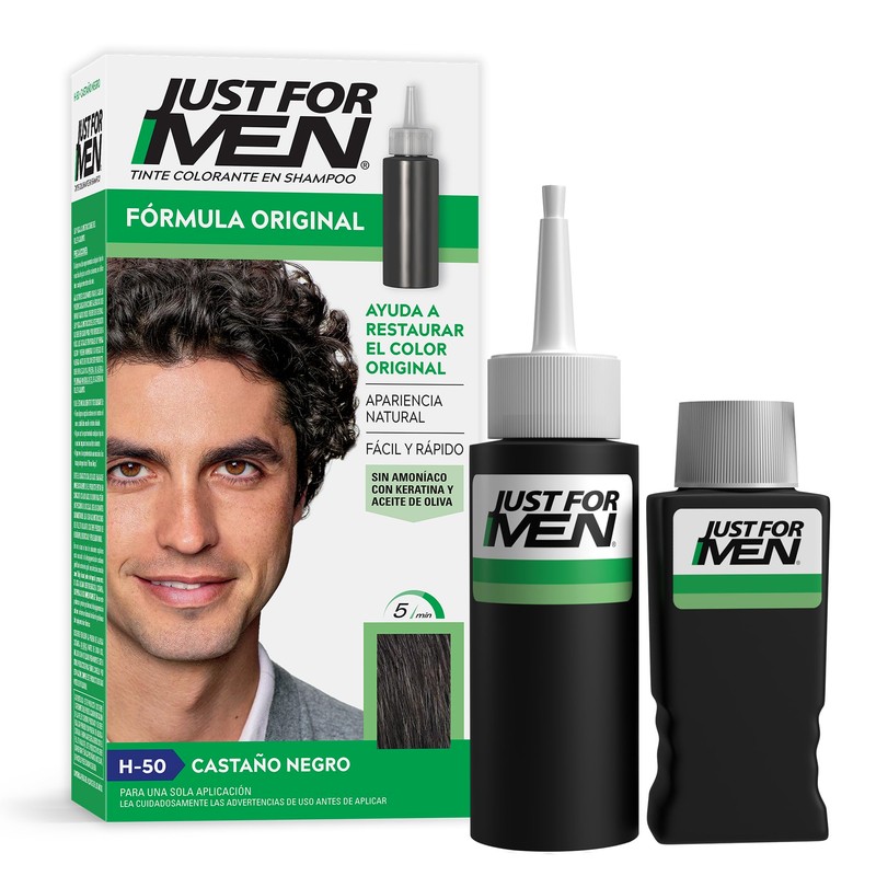 Just For Men Shampoo Tinte Cubre Canas, Castaño Negro H50,