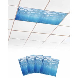 Gsypo Summer 4 Pcs Fluorescent Light Covers, Ocean Blue Sea Waves Underwater Magnetic Light Filters Shade Panel Light Covers for Ceiling Lights Classroom Office Home Ceiling Decoration, 4 x 2 Ft