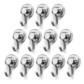 BTLIN Magnetic Hooks, Small, Strong, Neodymium, Magnetic Hooks, Diameter 0.6 inches (15 mm), Maximum Load Capacity: 17.7 lbs (8 kg), Suitable for Kitchens, Refrigerators, Offices, Set of 12