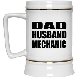 Designsify Gifts, Dad Husband Mechanic, 22oz Beer Stein Ceramic Tankard Mug with Handle for Freezer, for Birthday Anniversary Mom Dad Parents Fathers Mothers Day Party, to Men Women Him Her Friend