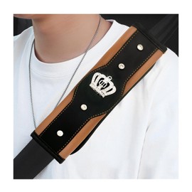 Gasedin Car Seat Belt Cover, Leather Safety Belt Shoulder Strap Covers with Sparkling Diamond Crown, Soft Seat Belt Decorative Cover Mats for Cars Trucks SUVs, Car Accessories (Coffee)