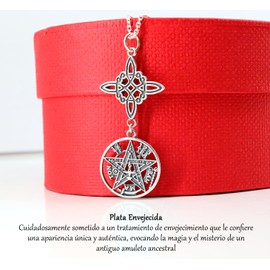 Only faith Witch Knot Tetragram Necklace 925 Sterling Silver Long Chain 45cm Witch Knot Amulet with Gift Box, Silver, No Gemstone