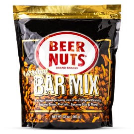 BEER NUTS Original Bar Mix - Crunchy Party Pretzels, Cheese Sticks, Sesame Sticks, Roasted Corn Nuts, & Original Roasted Salty & Sweet Glazed Peanuts - Snack Chips Alternative - 32oz Resealable Bag