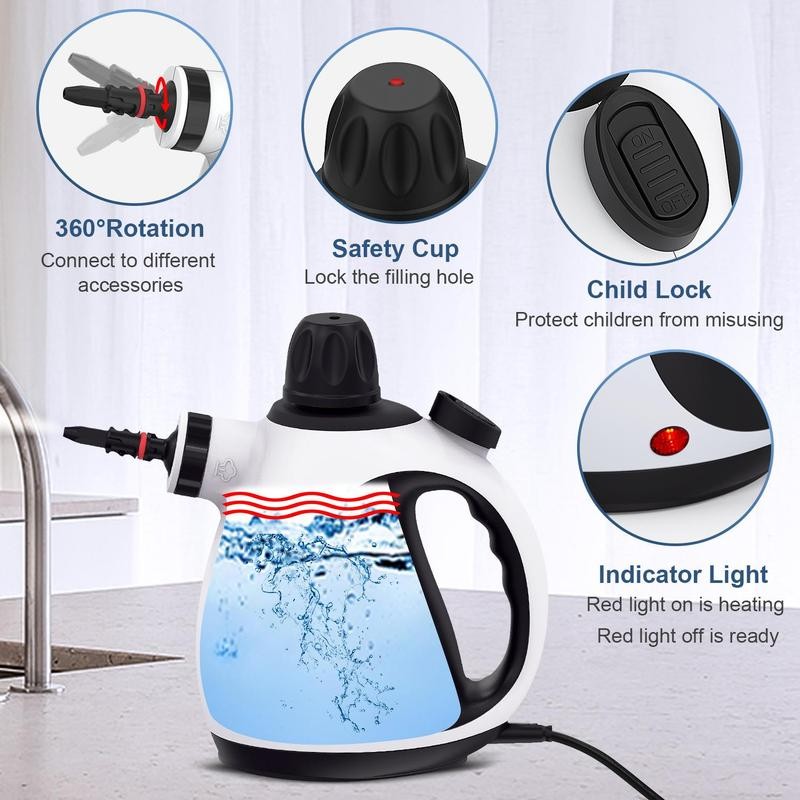 KOITAT Pressurized Handheld Multi-Surface Natural Steam Cleaner with 10 Accessories,