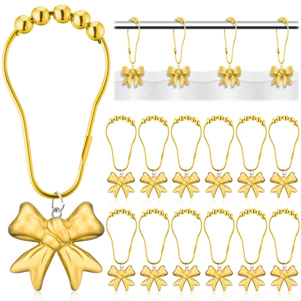 Yaocom 12 Pcs Gold Bow Knot Shower Curtain Hooks Christmas