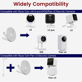 2 Pack 30ft Power Extension Cable Compatible with Wyze Cam v4,Wyze Cam Pan v3,Wyze OG,Wyze Cam v3 and v3 Pro Security Camera - 9m Long Flat USB to Micro USB Charging Cord with L-Shaped Adapter, White