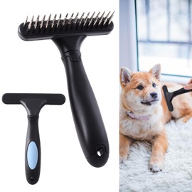 1 pcs Carpet Rake, Portable Carpet Rake Pile Lift, Undercoat Rake Dog, Pet Hair Remover for Carpet Fluffy and Soft Again, Dog Grooming Comb, Short or Long Hair Double Row Stainless Steel pins