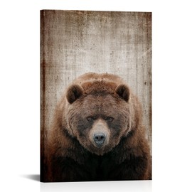 iKNOW FOTO 24x36'' Brown Bear Vertical Canvas Print - Vintage Wall Art for Living Room, Bedroom, Office, Bathroom - Home Decoration Wildlife Painting