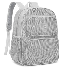 Yusudan Mesh Backpack for School, Heavy Duty Girls Boys Mesh Bookbag School Bag for Adults Kids Swimming Beach Fitness Sport (Grey)