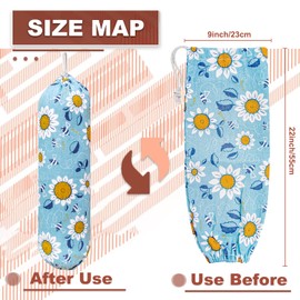 Plastic Bag Holder, Wall Mount Plastic Bag Organizer, Washable Large Grocery Bag Storage Dispenser, Shopping Bags Carrier ​for Home Kitchen Travelling, Free Adjustment with Drawstring, Sunflower,22x9"