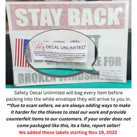 Safety Decal Unlimited Stay Back 200FT Yellow/Black Sticker Not Responsible Broken Windshield Construction Truck End Dump Truck Label Decal Sticker Made in USA 11 x 8