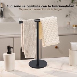 BTOOTB Soporte para Toallas de Mano, Toallero Vertical en Forma de T, Toallero Negro Mate de Acero Inoxidable, Adecuado para Encimeras de Baño, Cocina y Tocador, Estilo Minimalista