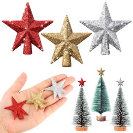 Hanaive 3 Pcs Mini Christmas Tree Topper Small Star Tree Topper Christmas Treetop Star Ornaments for Mini Tree Holiday Decorative Star for Xmas Home Decor(1.77 Inch,Glitter Gold, Silver, Pink)