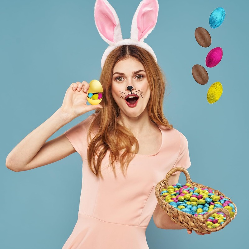Easter Pastel Foiled Eggs Milk Chocolate Mesh Bags, Happy Easter