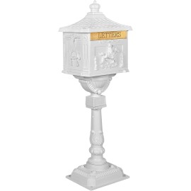 Polar Aurora Mail Box Heavy Duty Mailbox Postal Box Security Cast Aluminum Vertical Pedestal - White