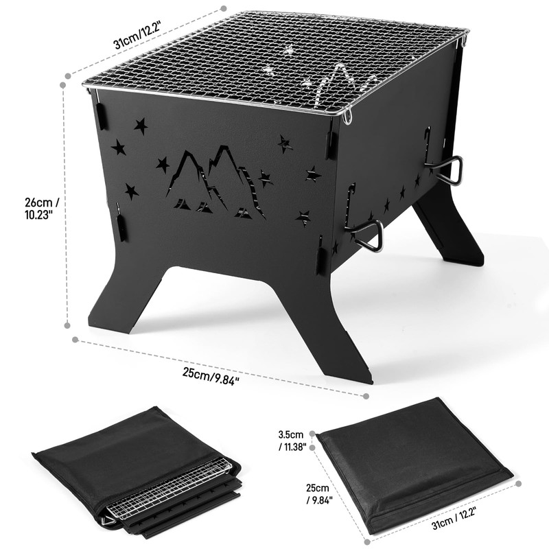 Odoland Camping Grill Portable Folding Charcoal Grills Backpacking BBQ Grill