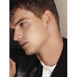 Swordgod Cross Earrings for Men Women Cubic Zirconia S925 Sterling Silver Dangle Earrings Hypoallergenic Minimalist Fashion Jewelry for Christmas Thanksgiving Birthday Gifts