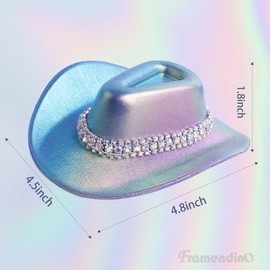 Framendino, 3 Pack Cowboy Hat Hair Clips Western Rhinestone Neon for Disco Party Cap Cosplay