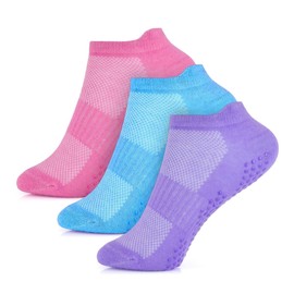 Girls 3/6 Pairs Non-Slip Cotton Trainer Grip Socks | Kids Grip Socks with Arch & Heel Tab Support | Soft Breathable & Lightweight | Athletic, PE, Exercise, School, Trampoline Socks Kids | 1-12 Years