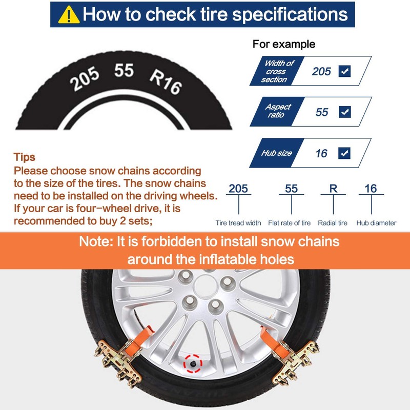 AutoChoice Emergency Snow Chains, Tire Chains with Thickened Manganese Steel